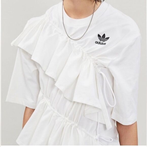 ADIDAS Originals X J-KOO Asymmetric Ruffle-trim Cotton-jersey T-shirt S - Picture 7 of 15